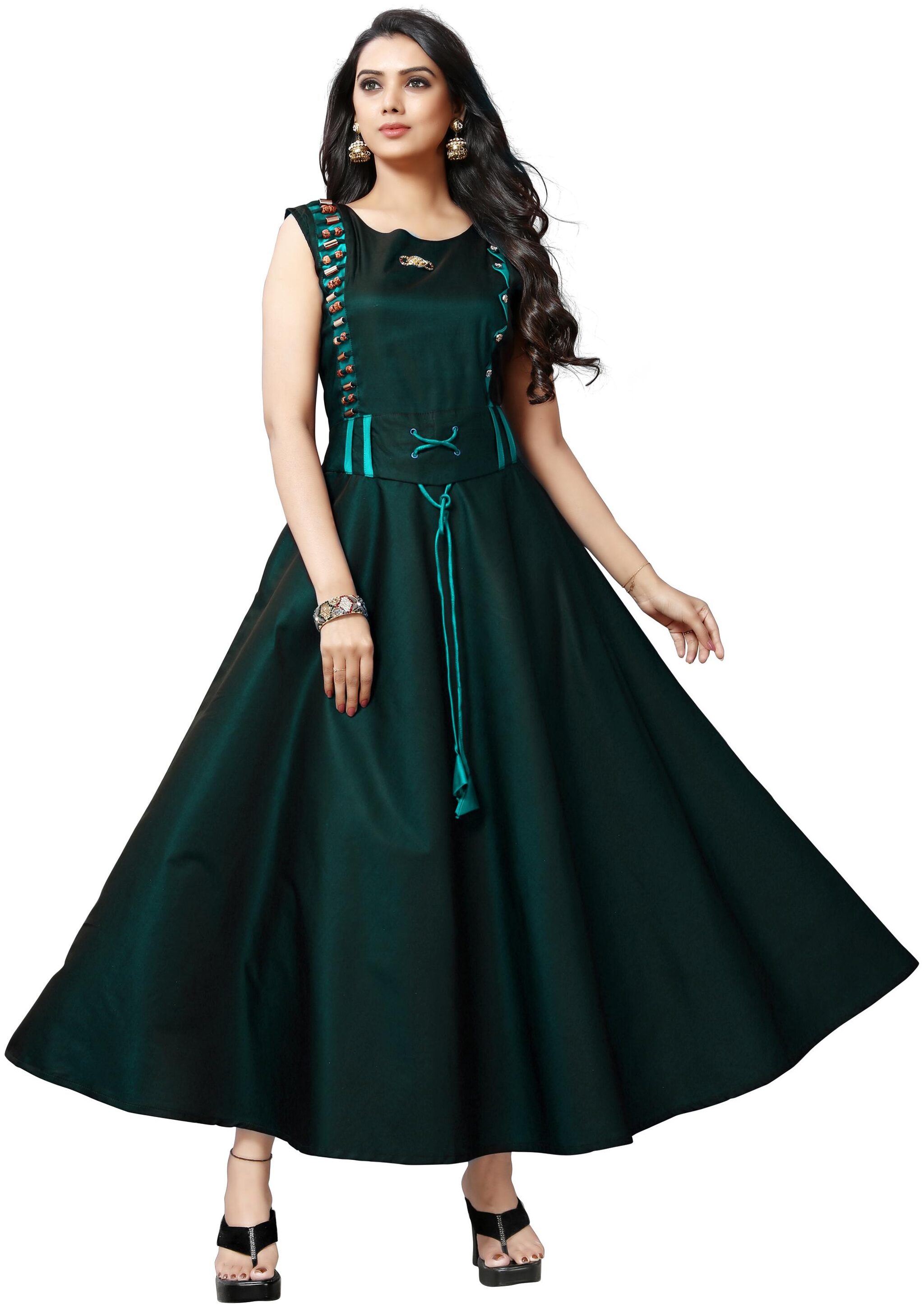 

Anu Clothing Satin Solid Stitched Gown For Women -Green