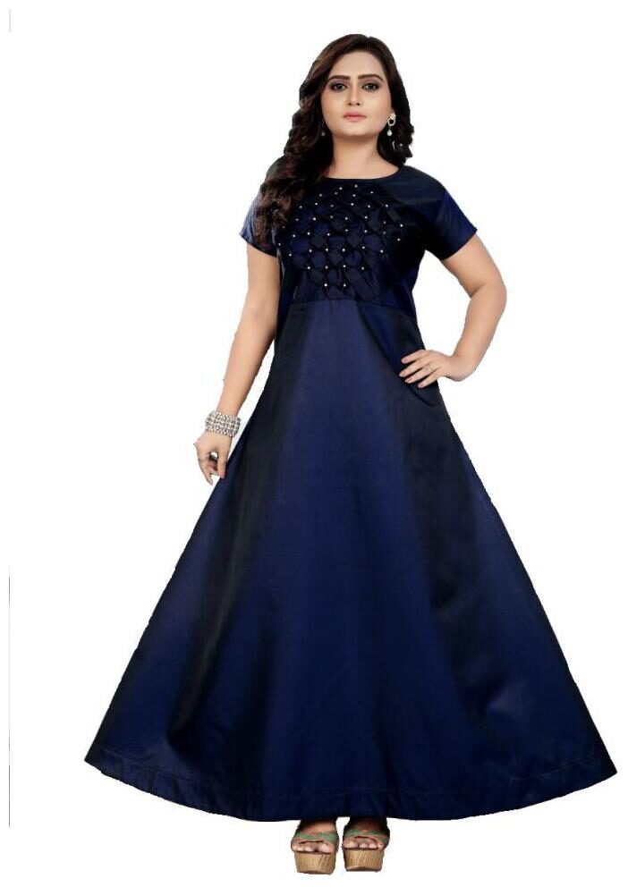 

Anu Clothing Satin Blue Solid Only Gown For Women