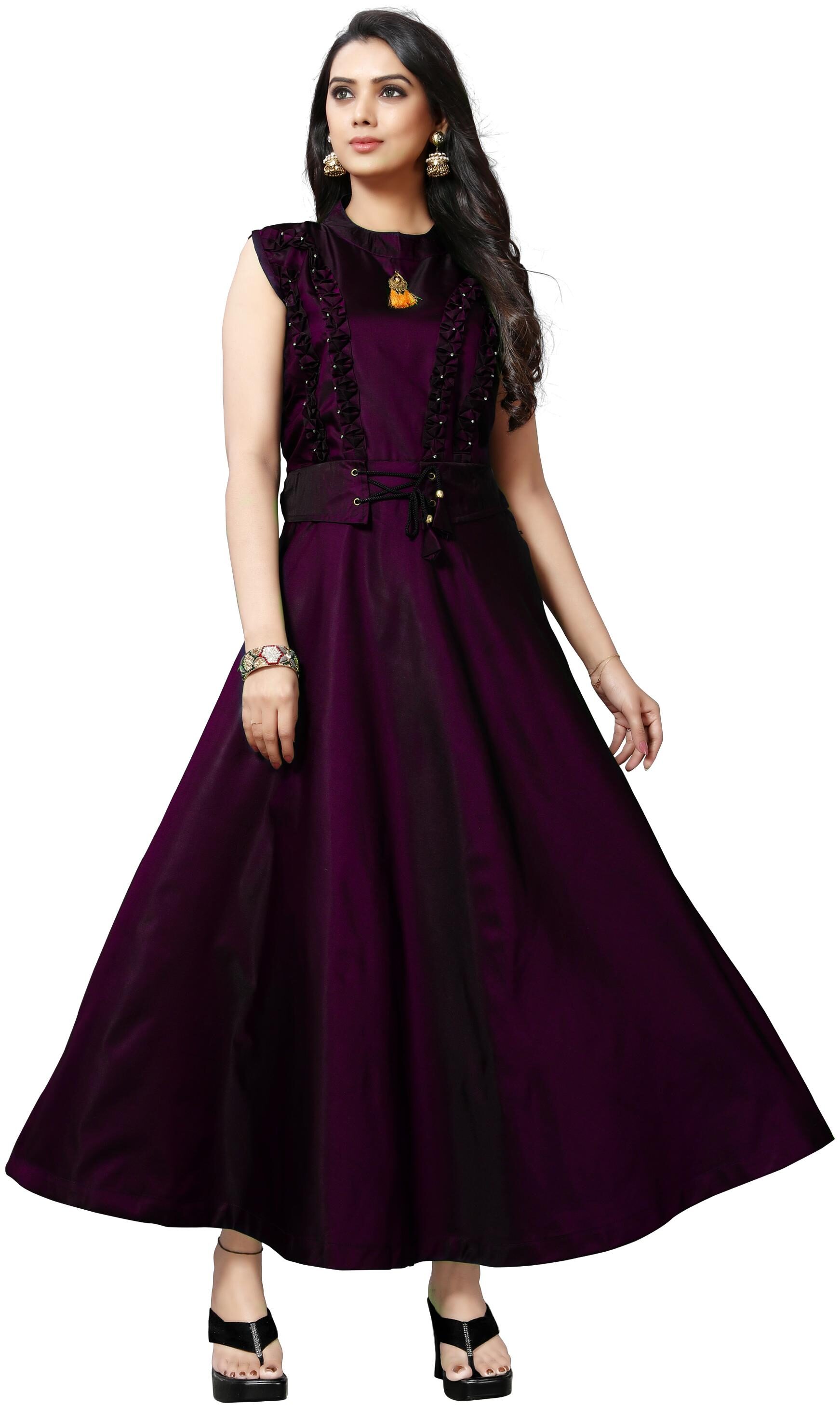 

Anu Clothing Satin Solid Stitched Gown For Women -Purple