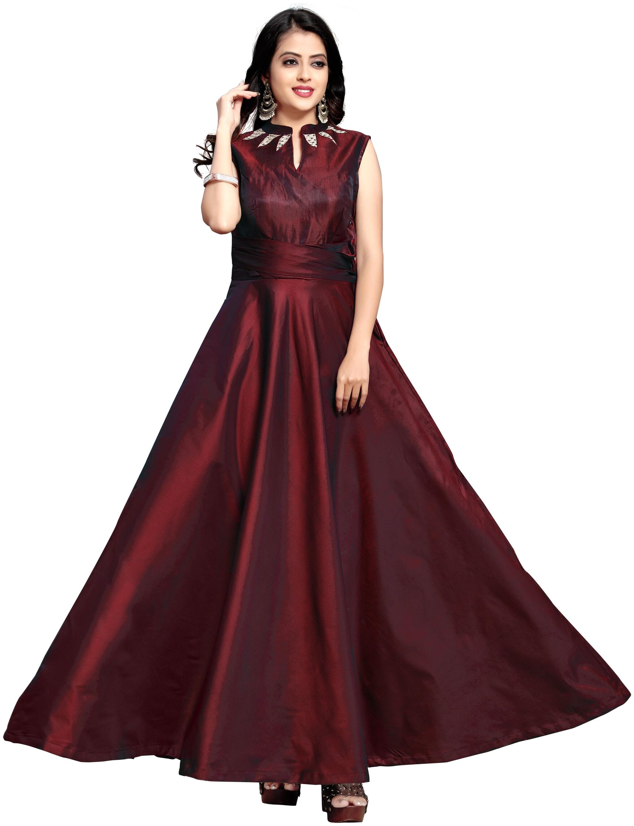 

Anu Clothing Satin Maroon Solid Only Gown For Women
