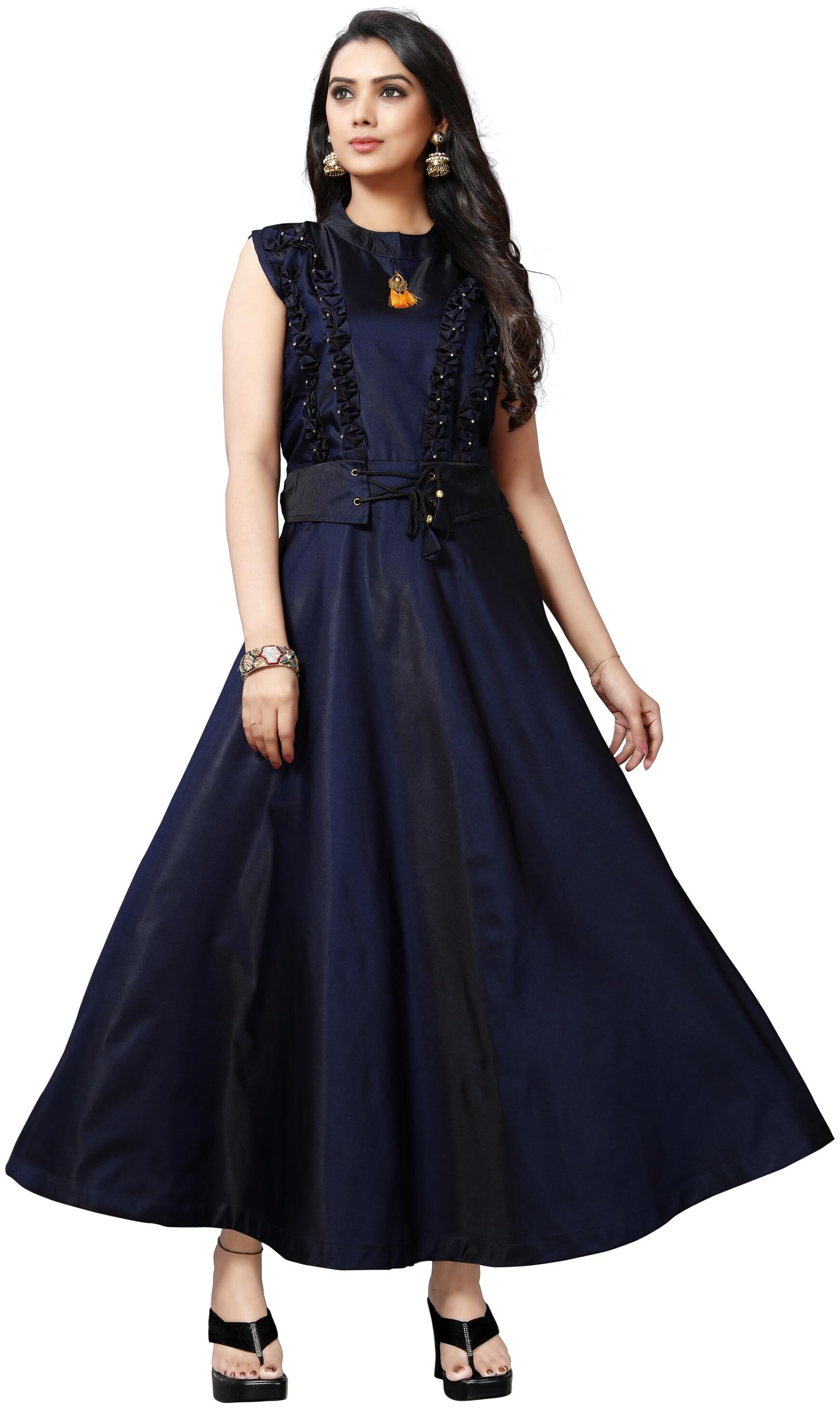 

Anu Clothing Satin Blue Solid Only Gown For Women