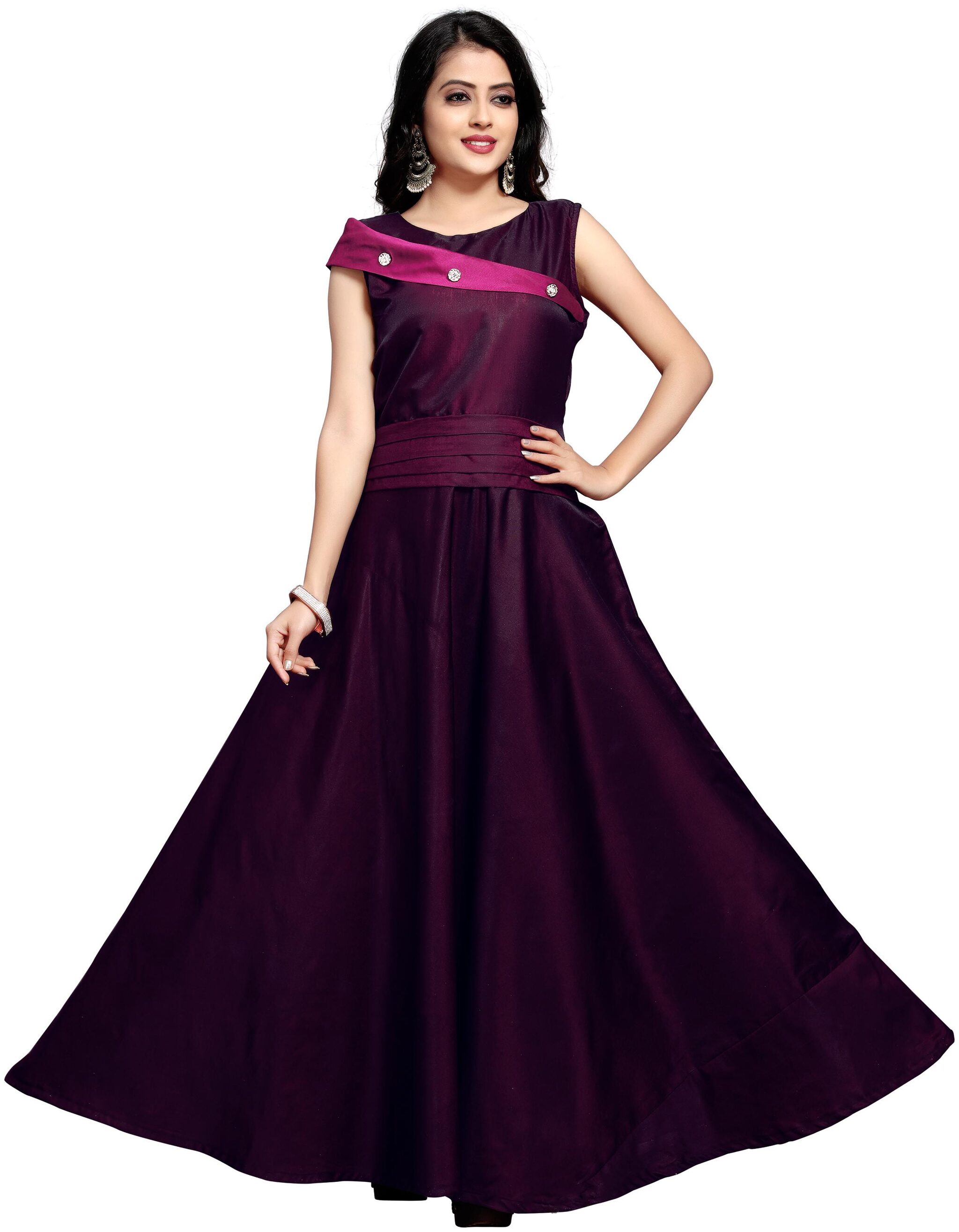 

Anu Clothing Satin Solid Stitched Gown For Women -Purple