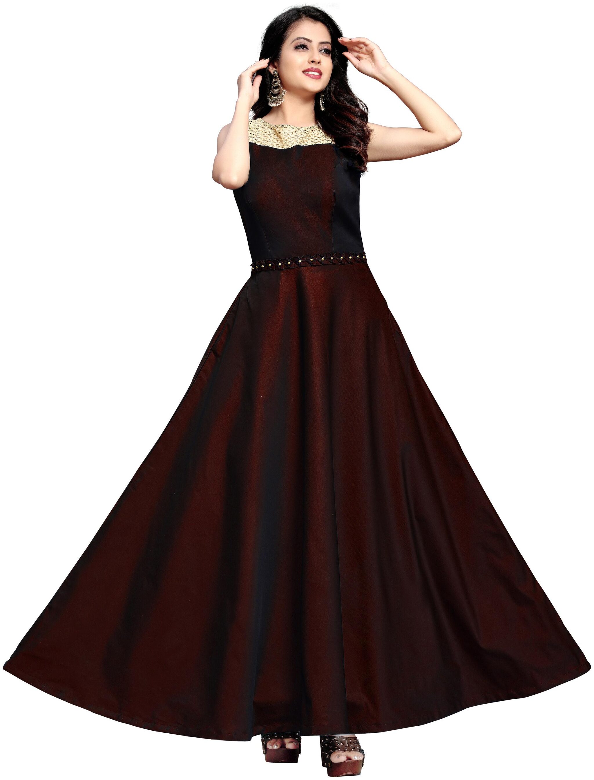 

Anu Clothing Satin Solid Stitched Gown For Women -Maroon