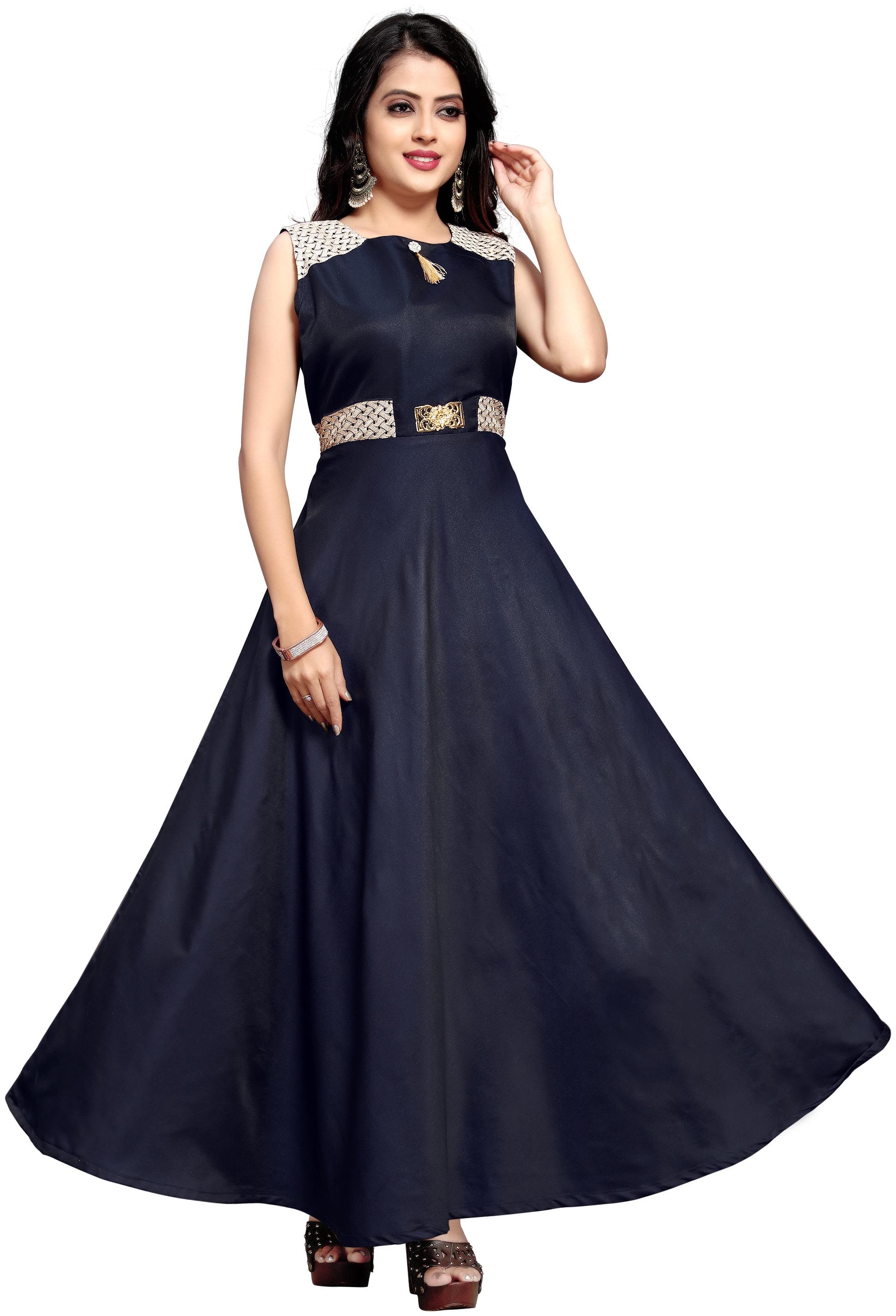 

Anu Clothing Satin Blue Solid Only Gown For Women