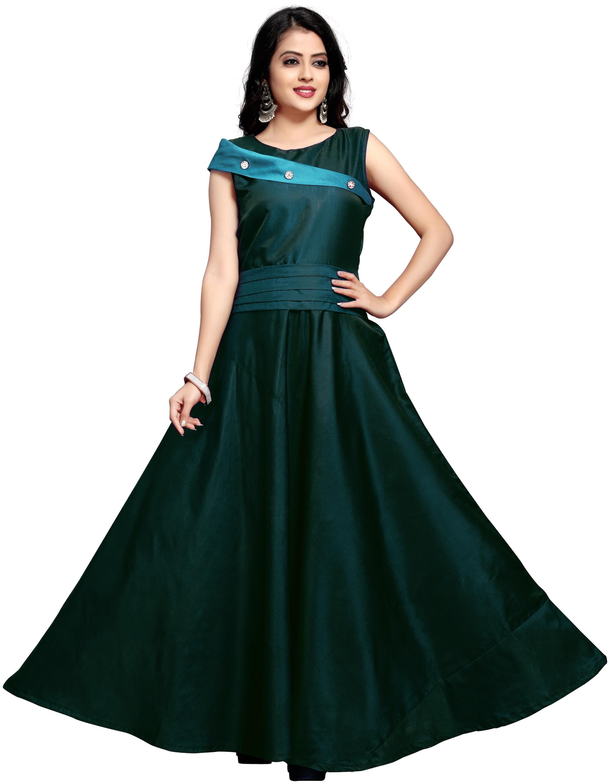 

Anu Clothing Satin Solid Stitched Gown For Women -Green