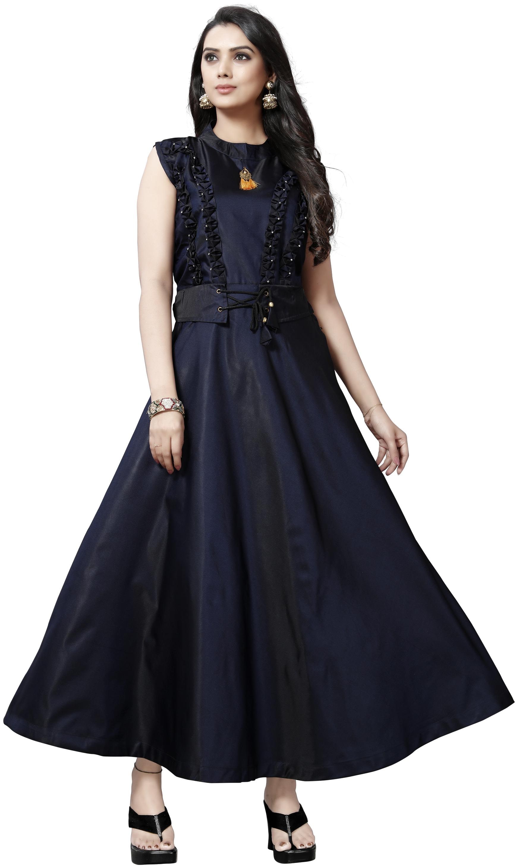 

Anu Clothing Satin Solid Stitched Gown For Women -Navy Blue