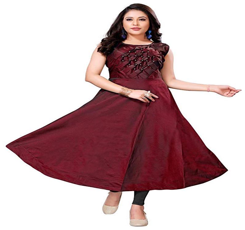 

Anu Clothing Stitched Tafeta Satin Anarkali Gown For Women (Maroon)