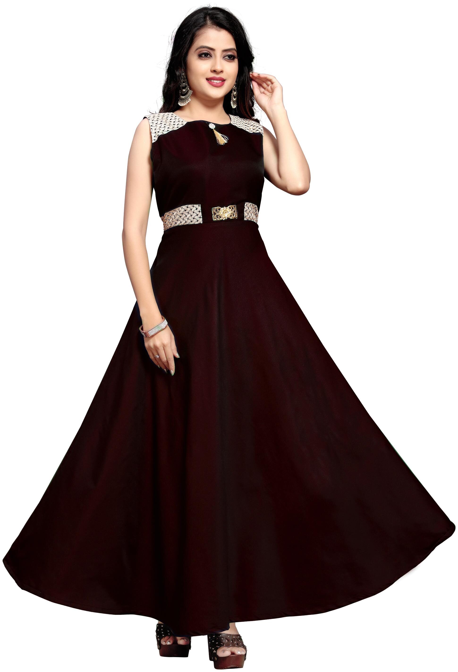 

Anu Clothing Satin Solid Stitched Gown For Women -Maroon