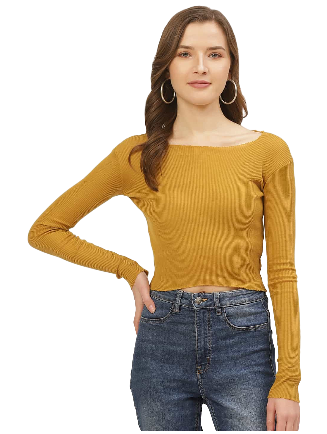 

ANVI Be Yourself Women Cotton Striped Mustard Regular Top