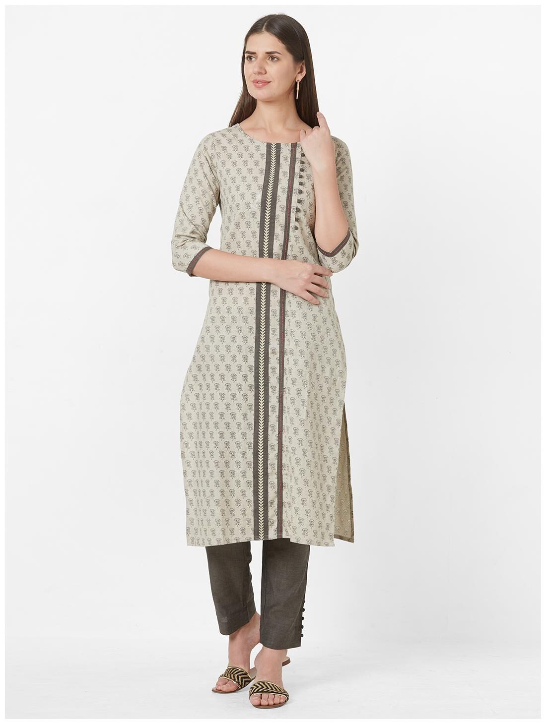 

ANVITA Women Beige Floral Regular Kurti With Pants