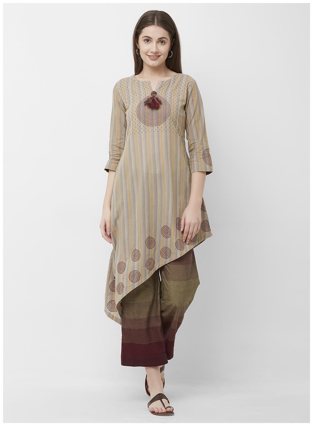 

ANVITA Women Beige Striped Regular Kurti With Palazzo