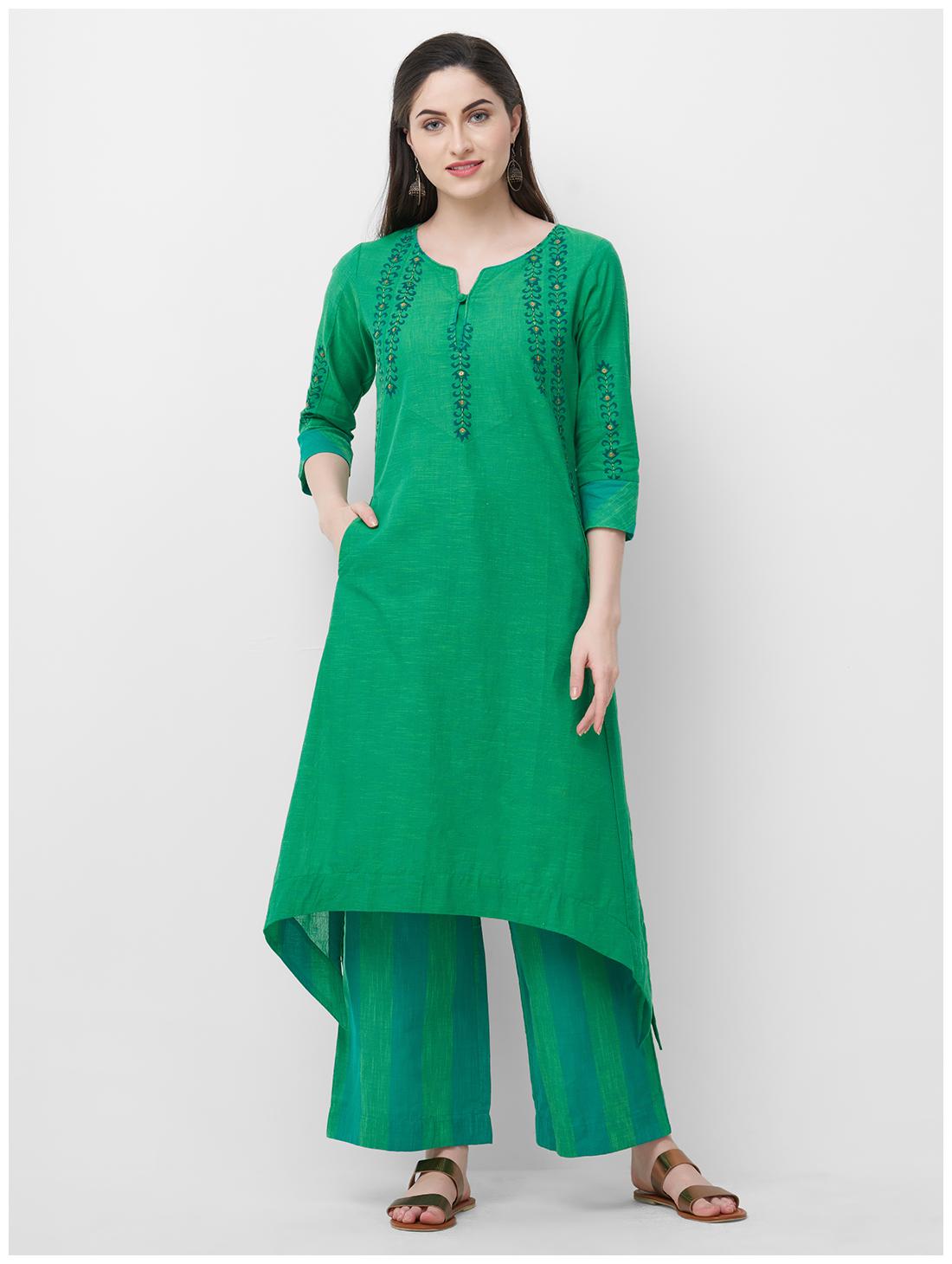 

ANVITA Cotton Printed Green Kurta With Palazzo