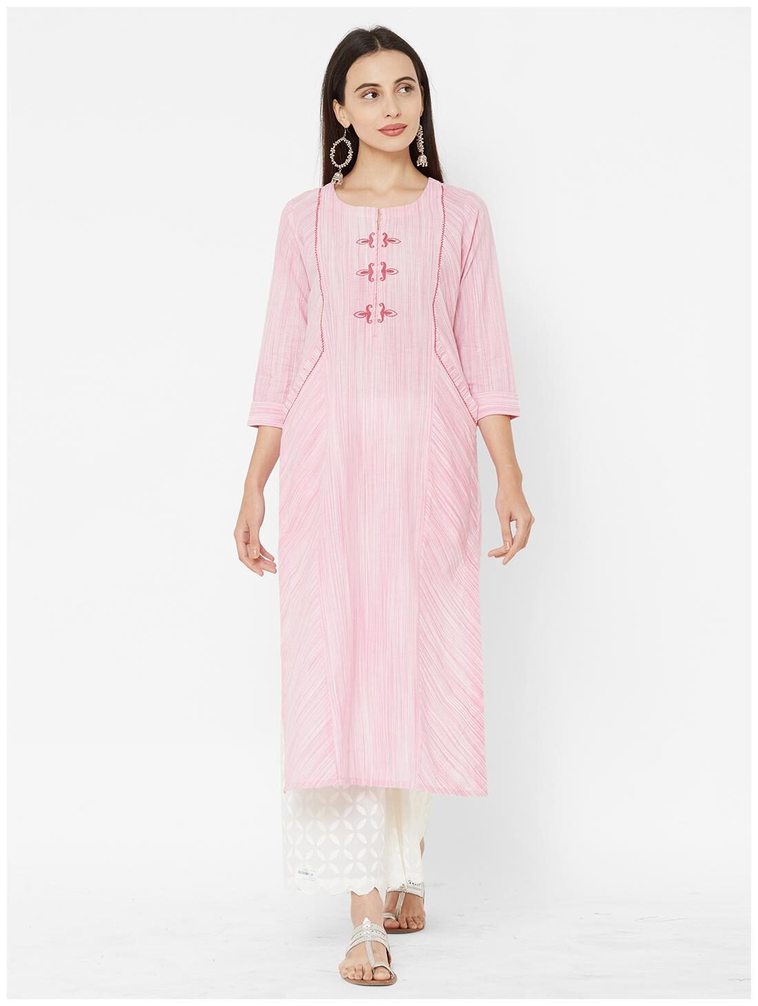 

Anvita Cotton Embroidered Pink Kurti For Women