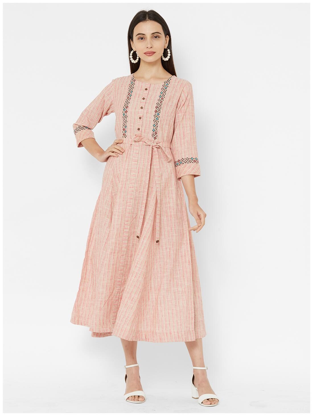 

Anvita Khaadi Striped Pink Kurti Dress For Women