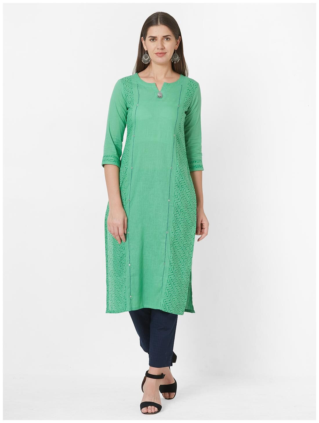 

Anvita Women Cotton Blend Regular Fit Kurti (Green)