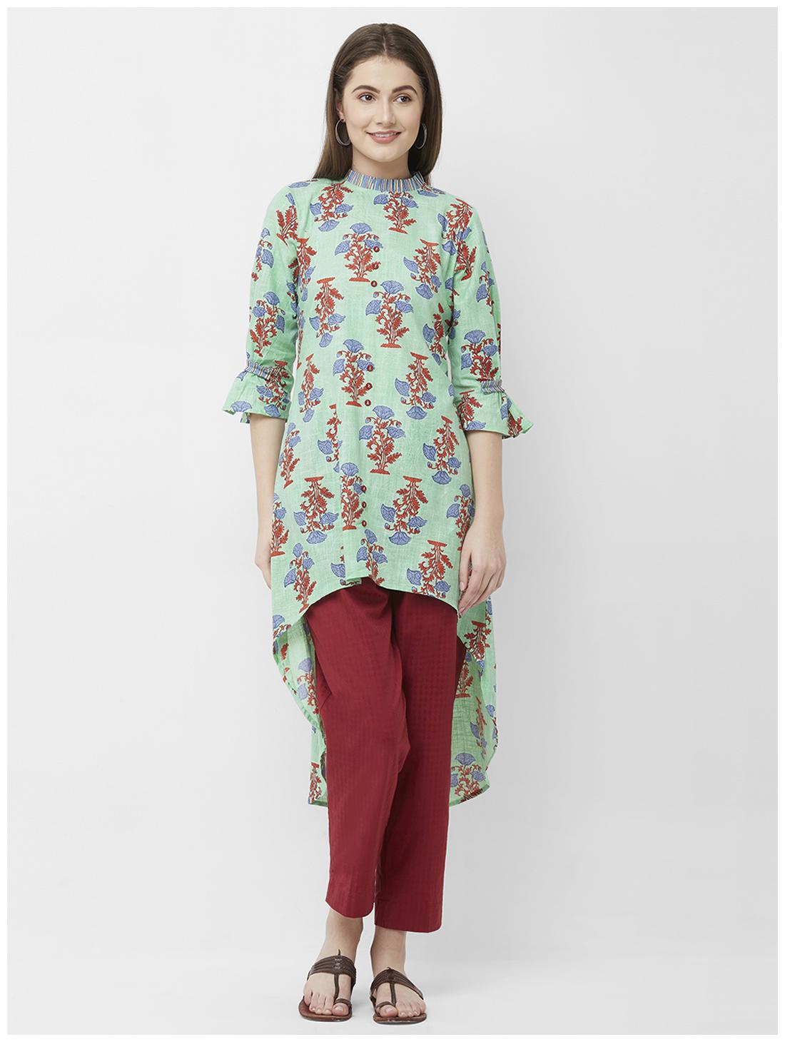 

ANVITA Women Green Floral Regular Kurti