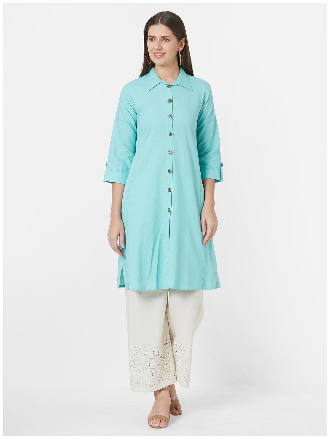 

Anvita Women Cotton Blend Regular Fit Kurti (Turquoise)