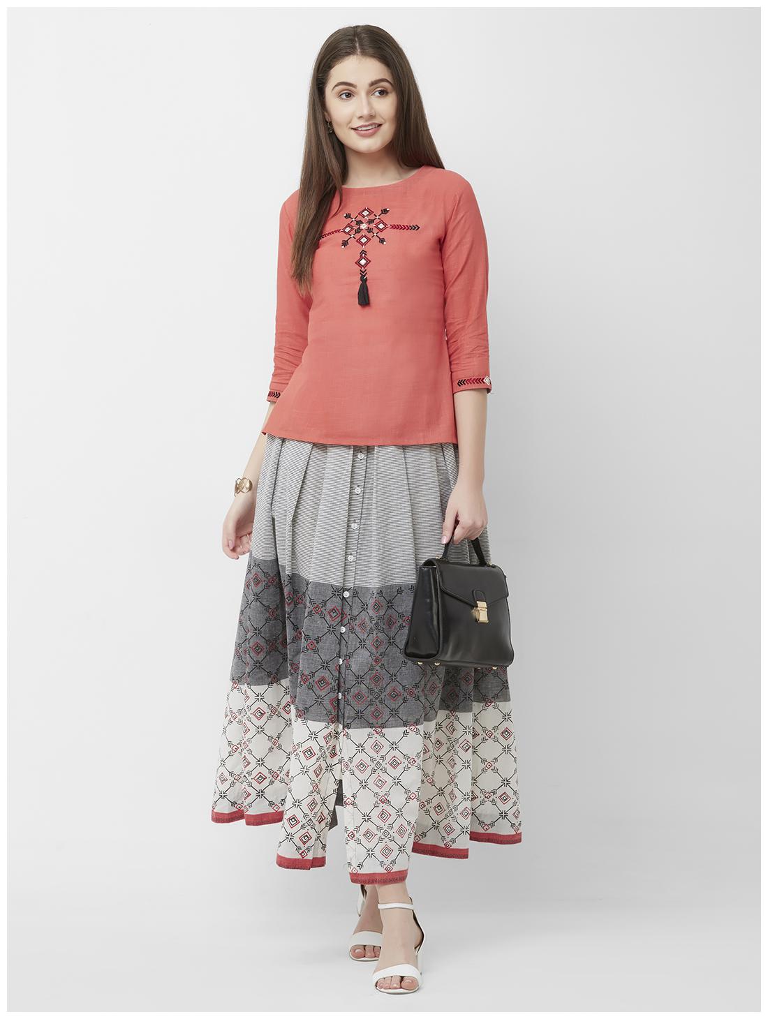 

Anvita Women s Multicolor Embroidered Cottton Top Skirt Set
