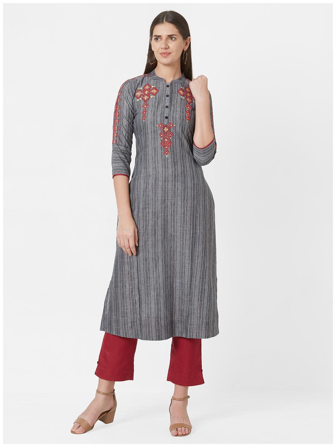 

ANVITA Women Cotton Embroidered Kurti Grey