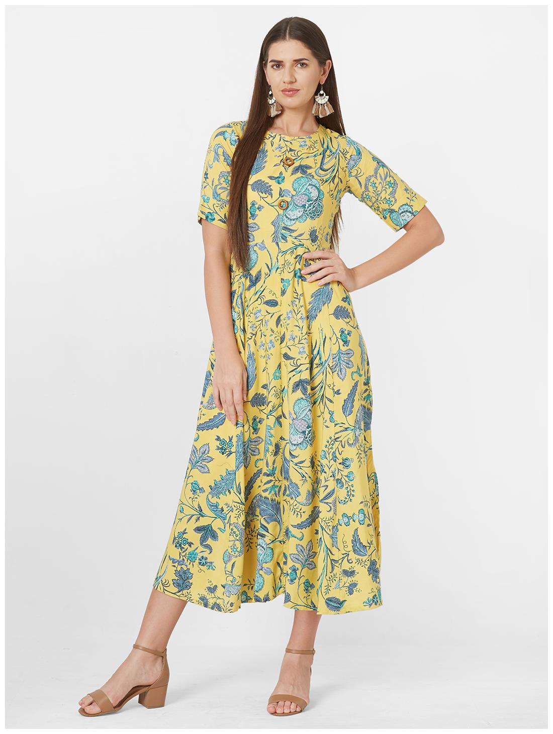

Anvita Women Viscose Rayon Regular Fit Kurti (Yellow)