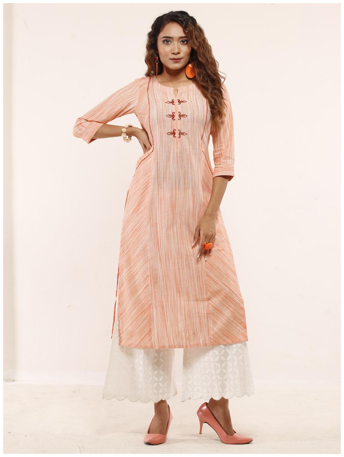 

ANVITA Women Peach Striped Regular Kurti