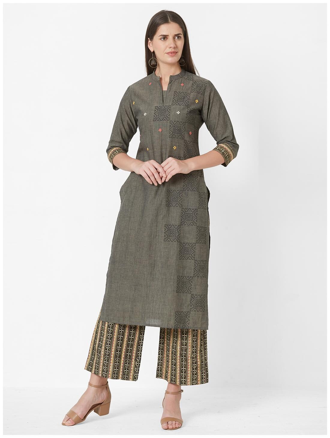 

ANVITA Women Grey Printed Regular Kurti With Palazzo
