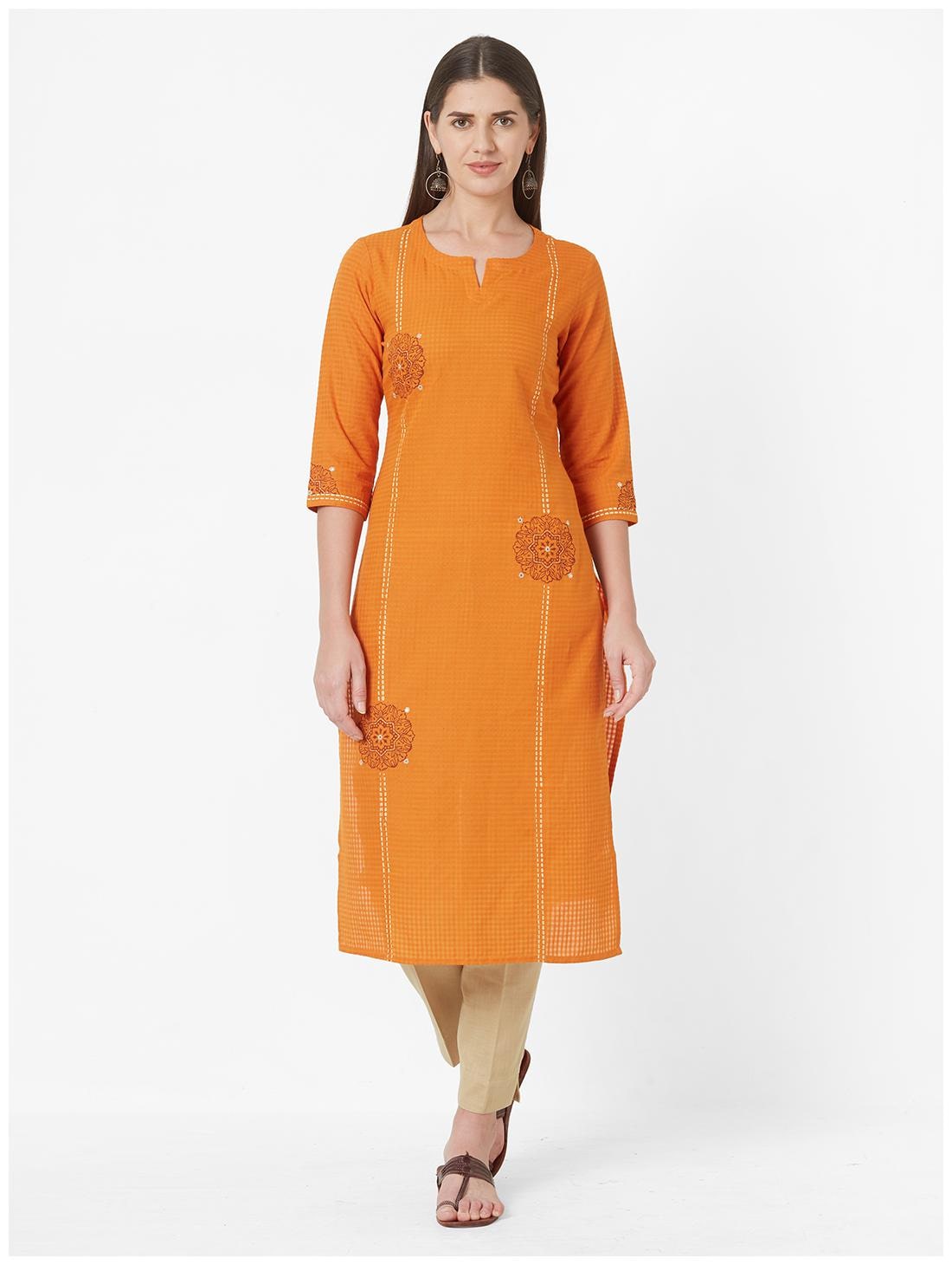 

Anvita Women Cotton Regular Fit Kurti (Orange)