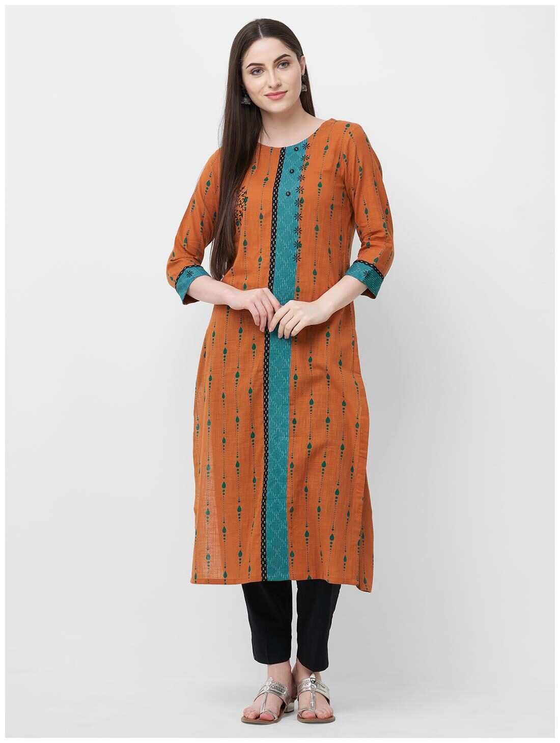 

ANVITA Women Brown Printed Straight Kurta