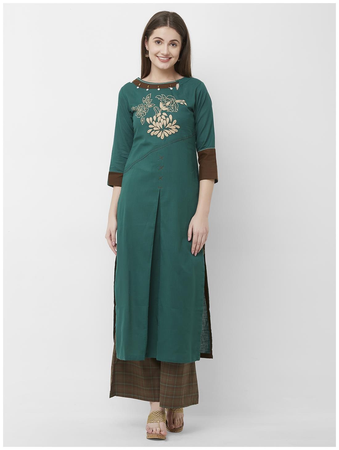 

ANVITA Women Cotton Embroidery Kurta With Palazzo Green