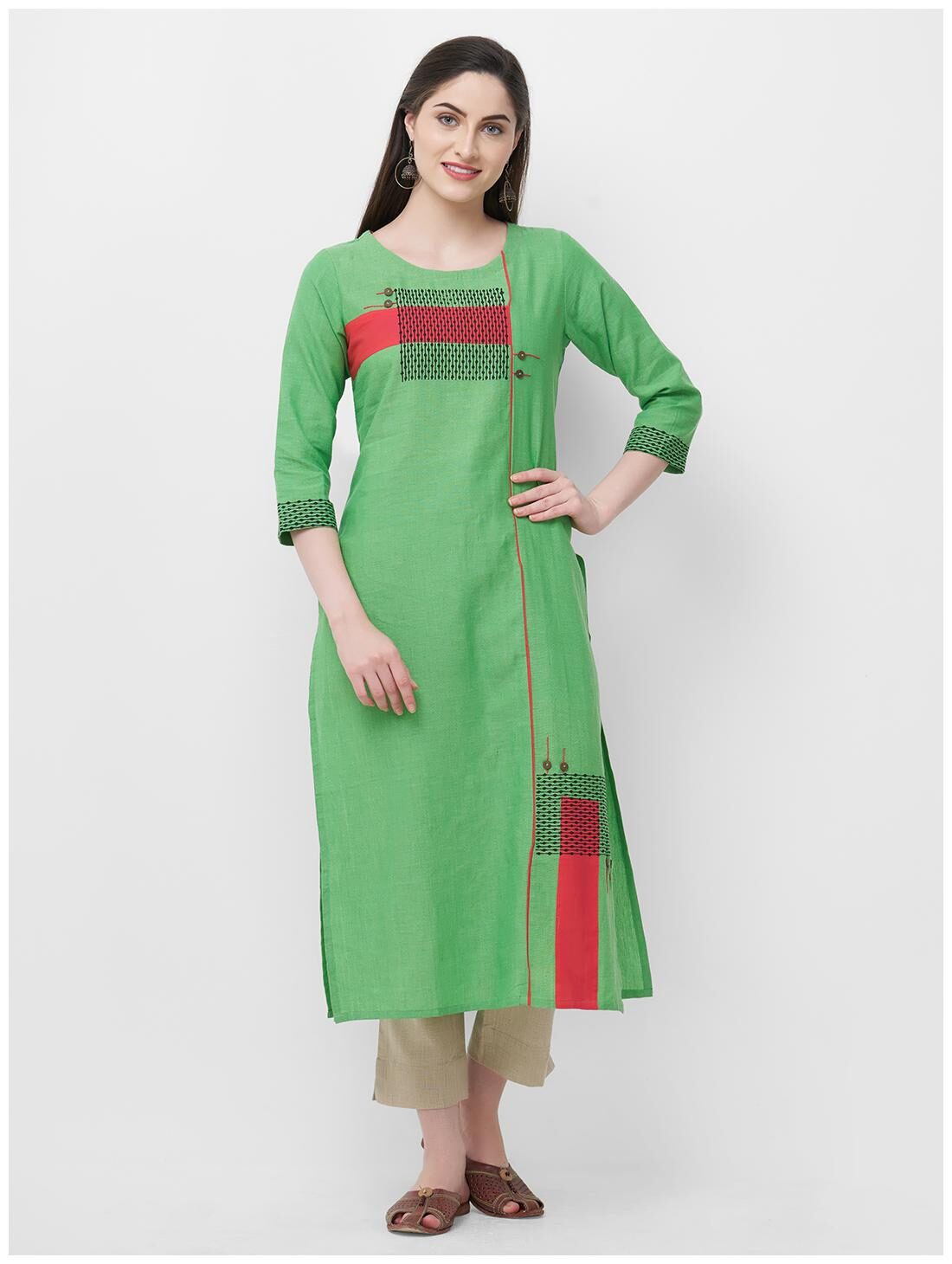 

ANVITA Women Green Printed Straight Kurta