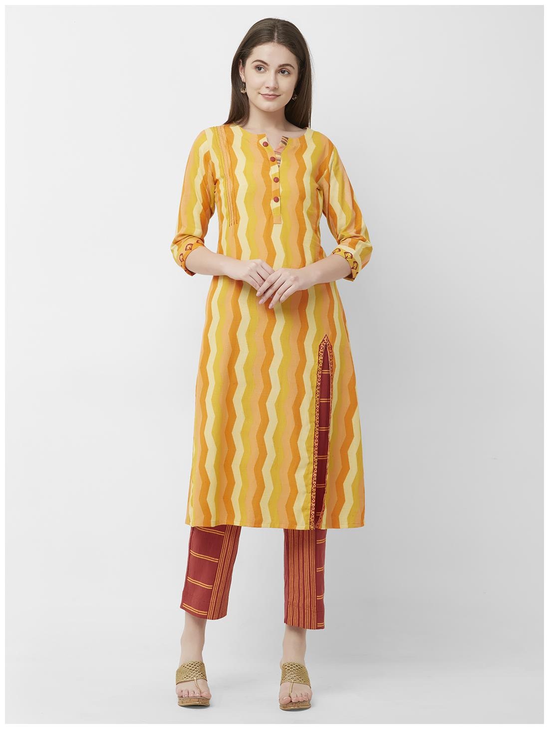 

ANVITA Women Orange Striped Straight Kurta