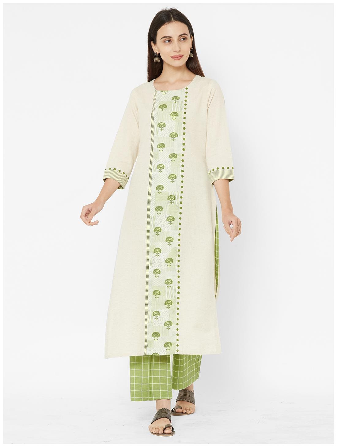 

ANVITA Women s Green Cotton Flex Round Neck Kurta and Palazzo Set - Green