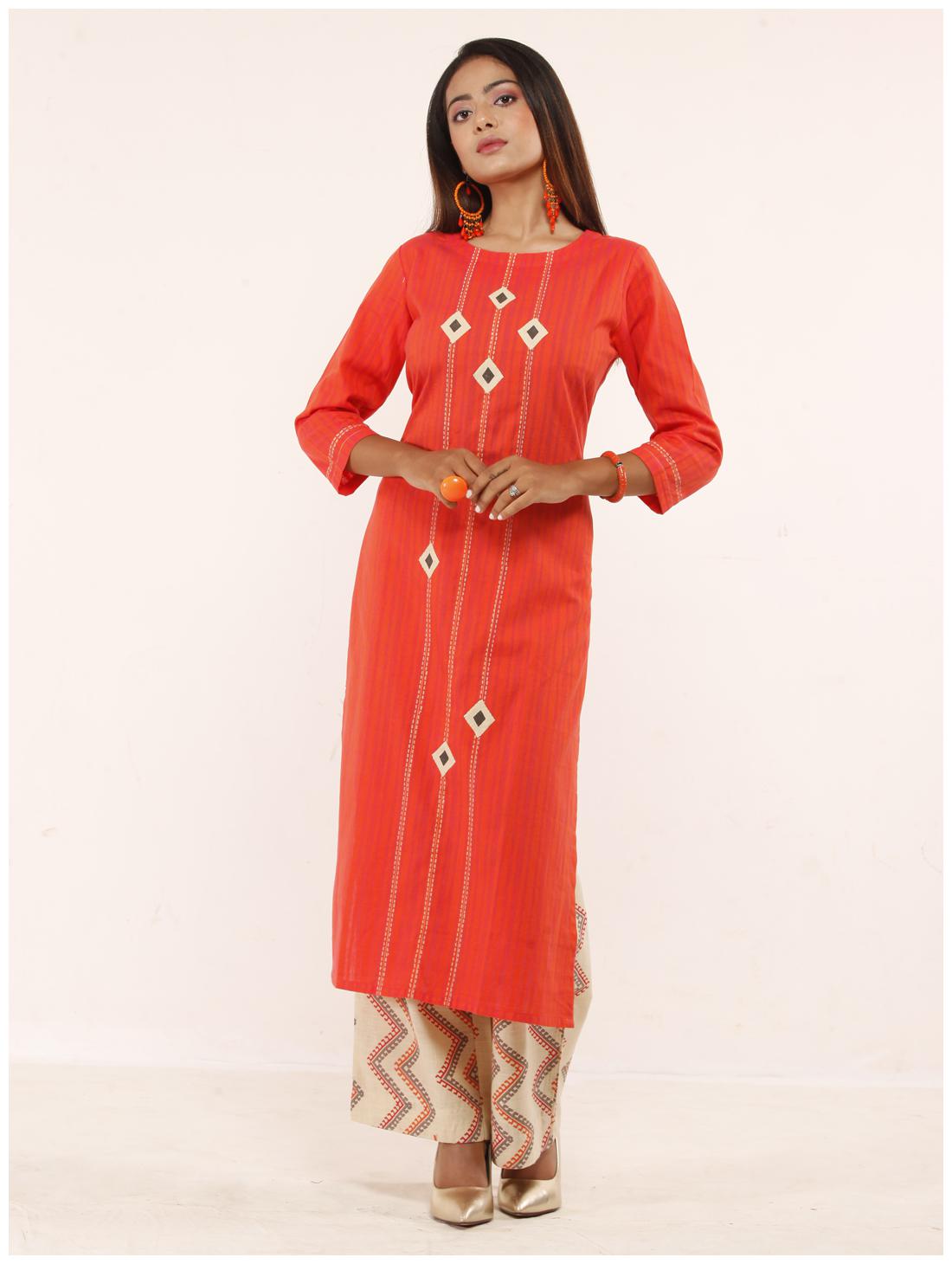 

ANVITA Women Orange Striped Regular Kurti With Palazzo