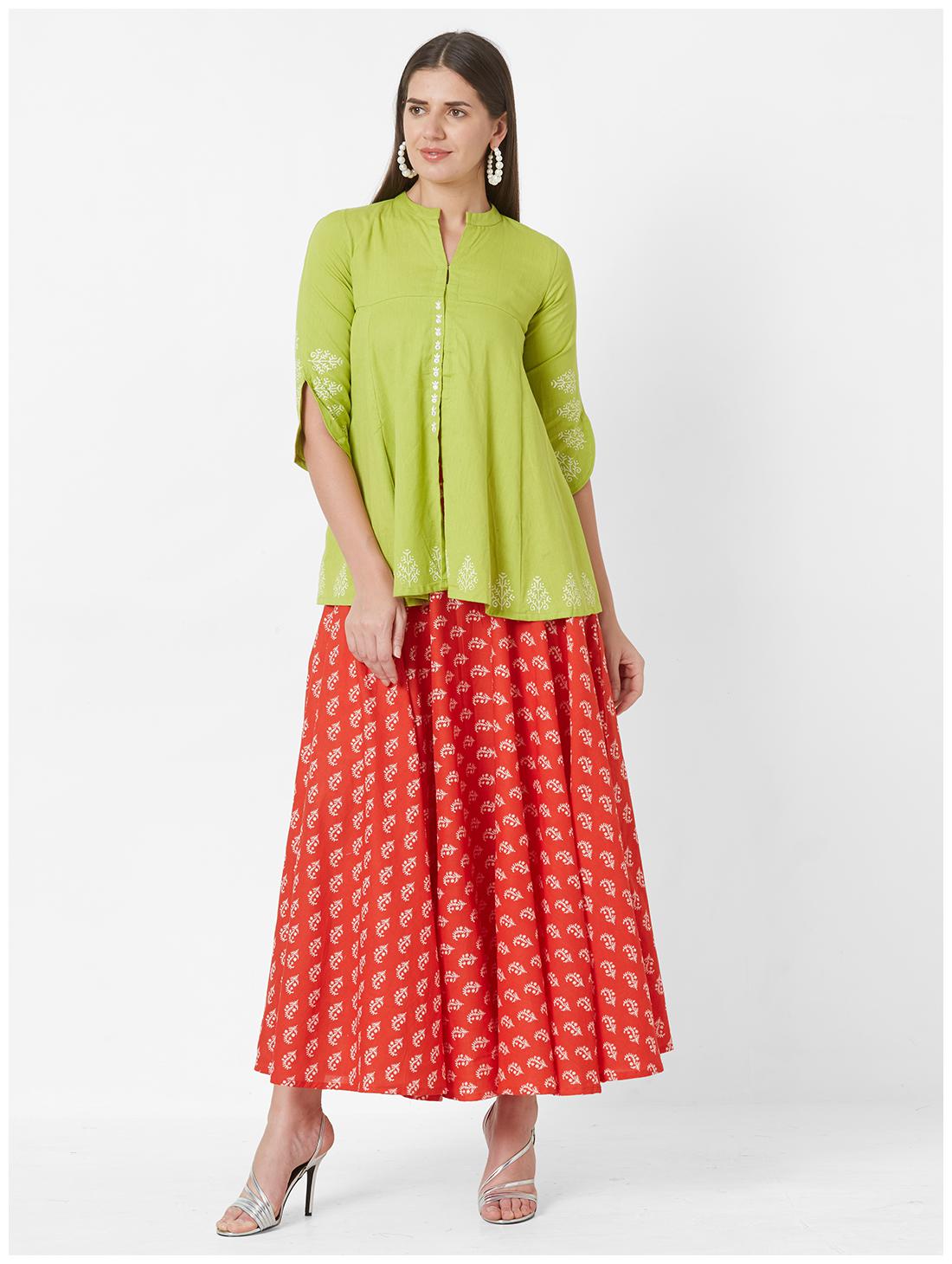 

ANVITA Women Cotton Printed Kurti Green