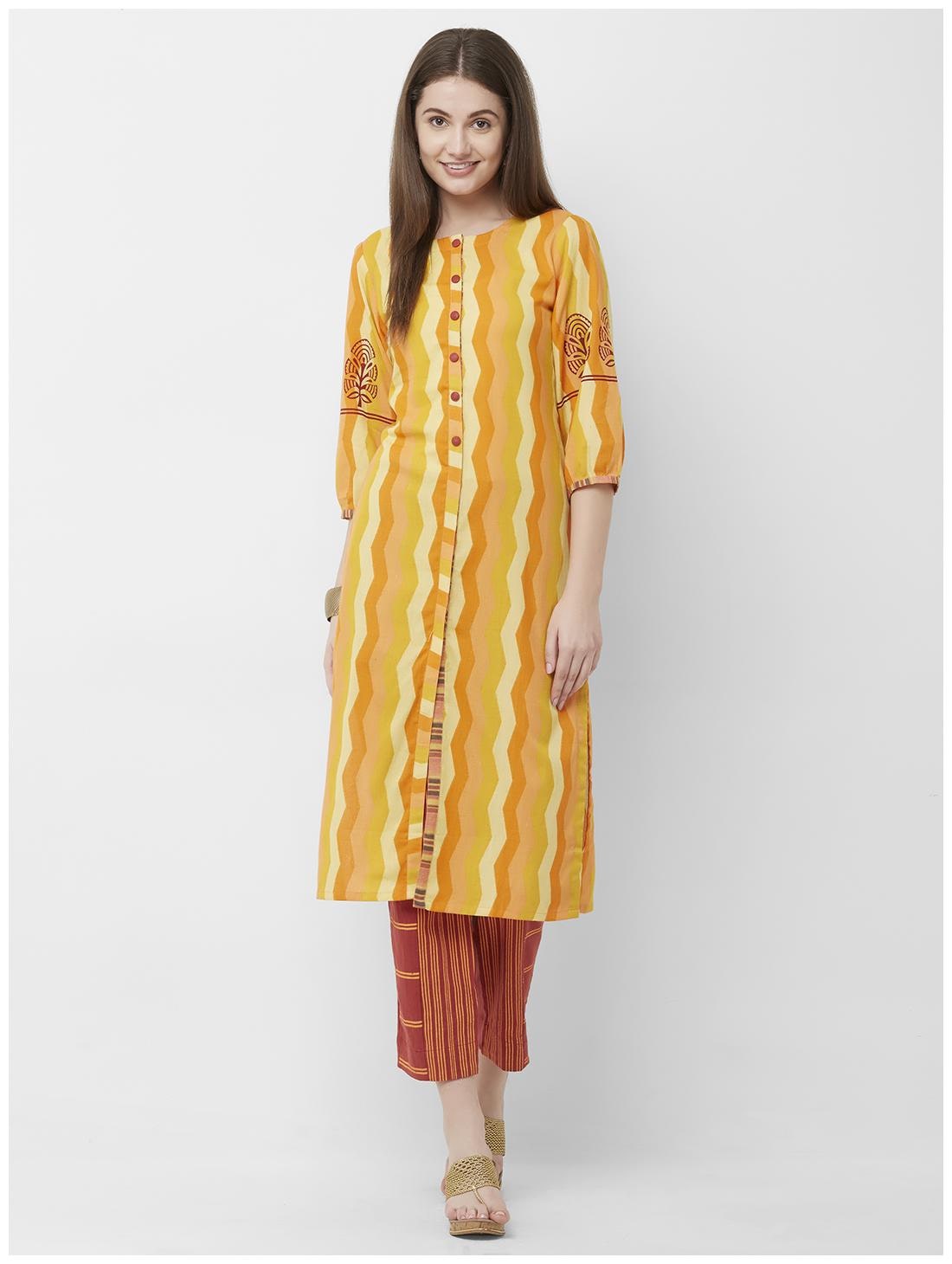 

ANVITA Women Orange Striped Straight Kurta With Pants