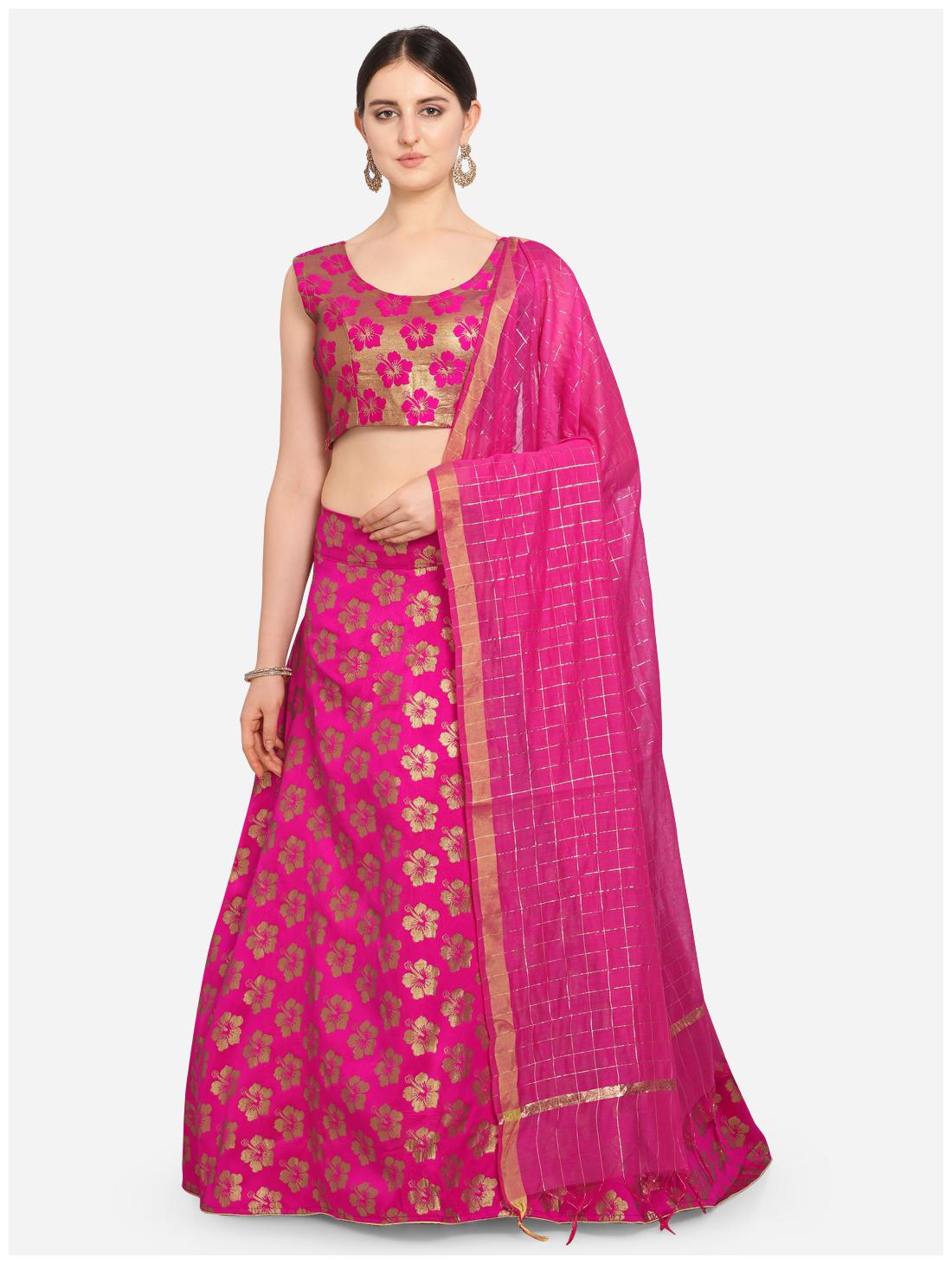 

Anvith Women Brocade Embellished Pink Lehenga Choli