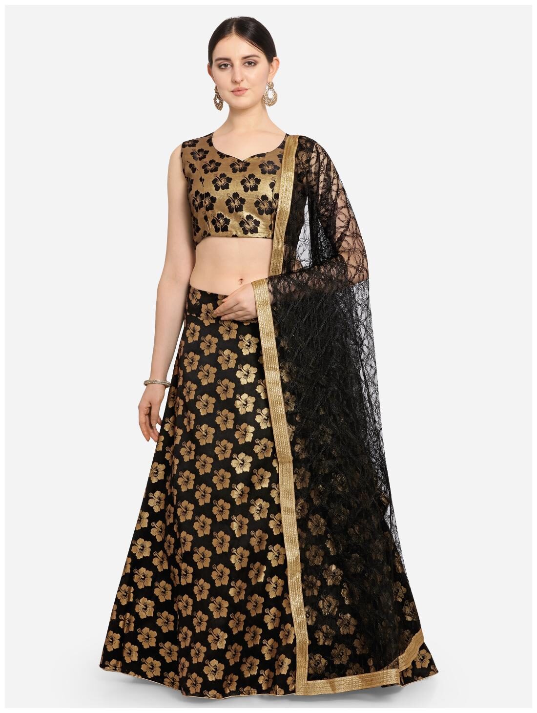 

Anvith Women Brocade Embellished Black Lehenga Choli