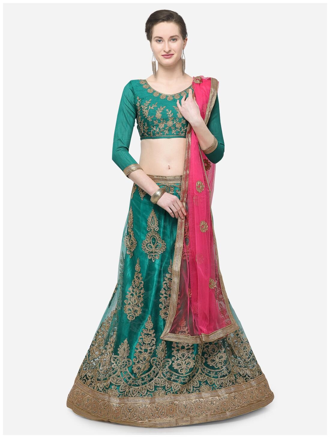 

Anvith Women Net Embroidered Green Lehenga Choli