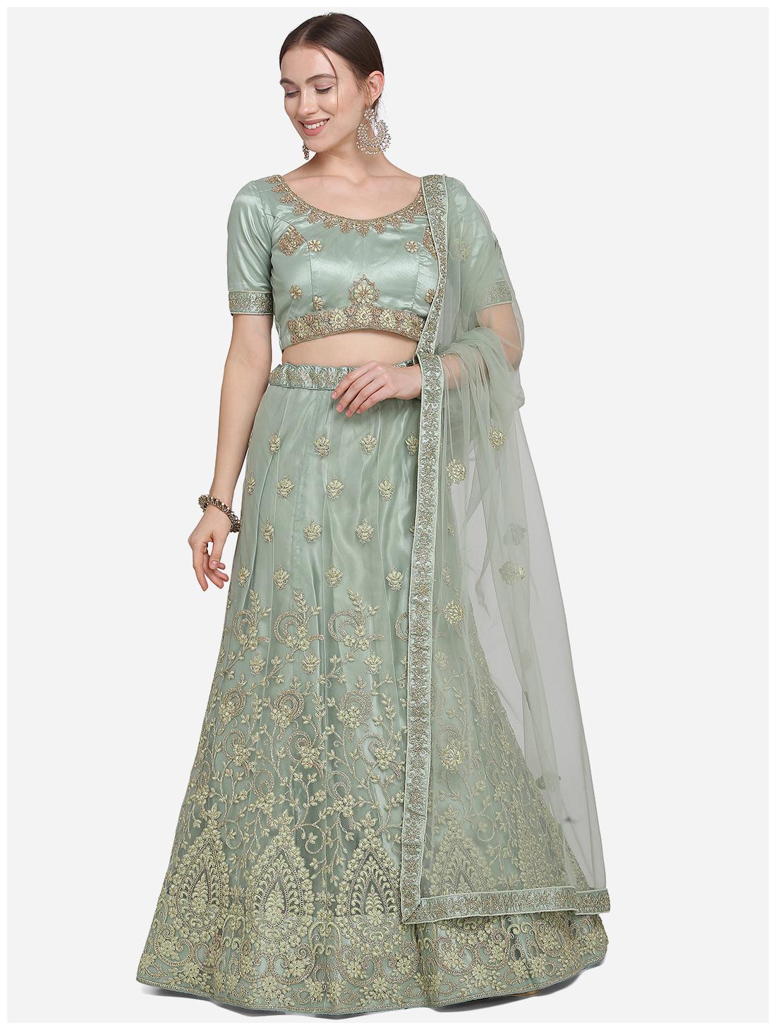 

Anvith Women Net Embroidered Green Lehenga Choli