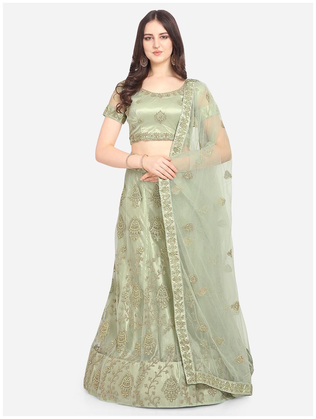 

Anvith Women Net Embroidered Green Lehenga Choli