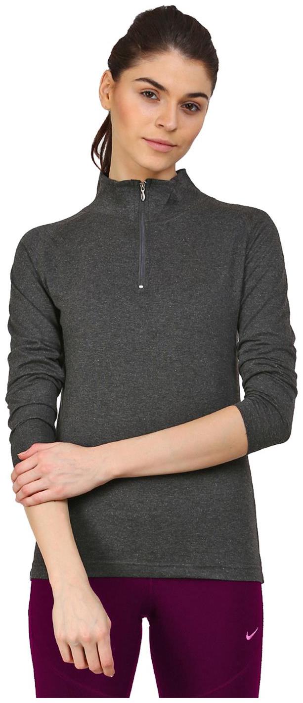 

Ap pulse Women Black Regular fit High neck Cotton T shirt