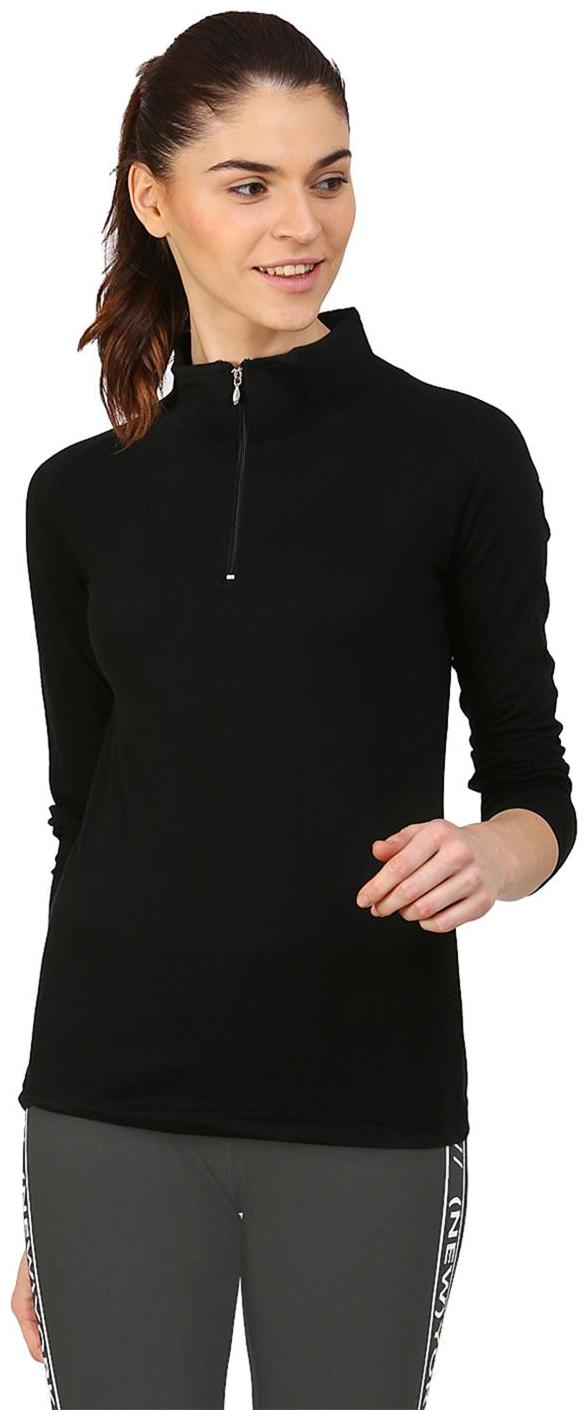

Ap pulse Women Black Regular fit High neck Cotton T shirt