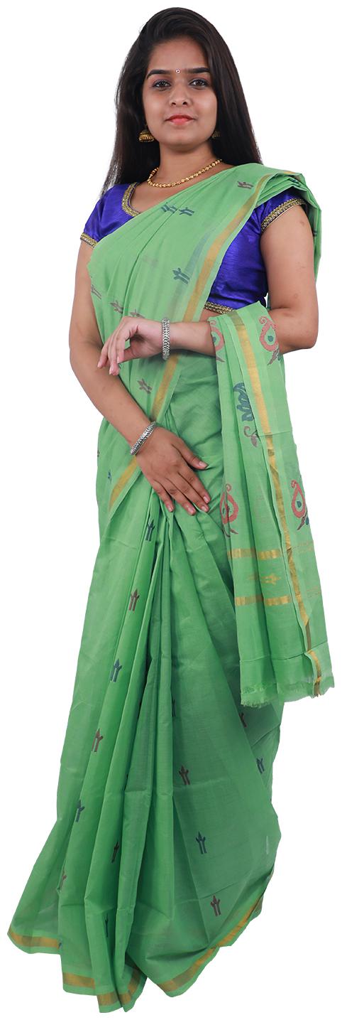 

APCO Cotton Woven Green Color Saree With Blouse