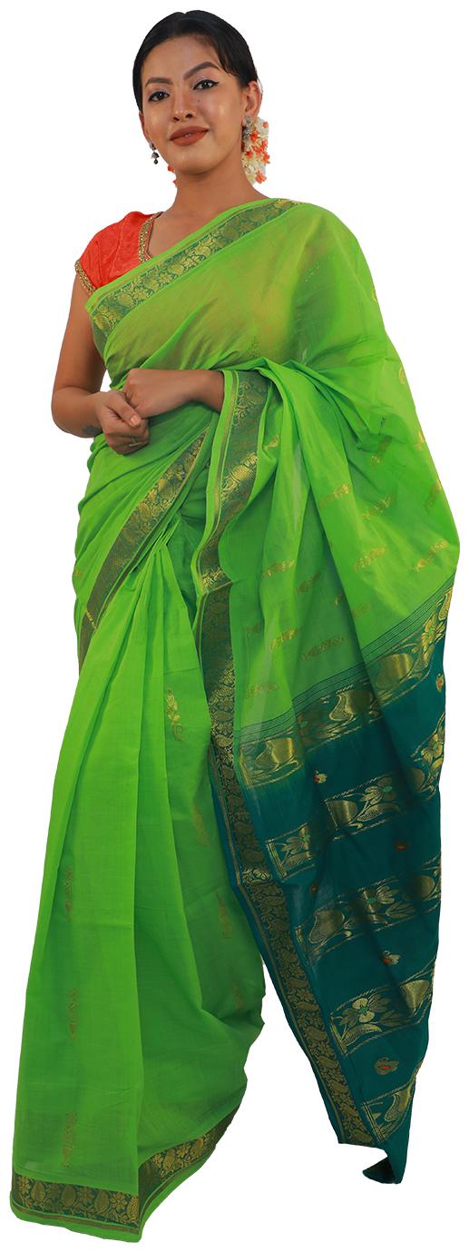 

APCO Cotton Woven Green Color Saree Without Blouse