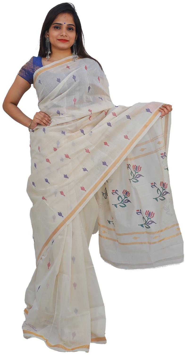 

APCO Cotton Woven Cream Color Saree With Blouse
