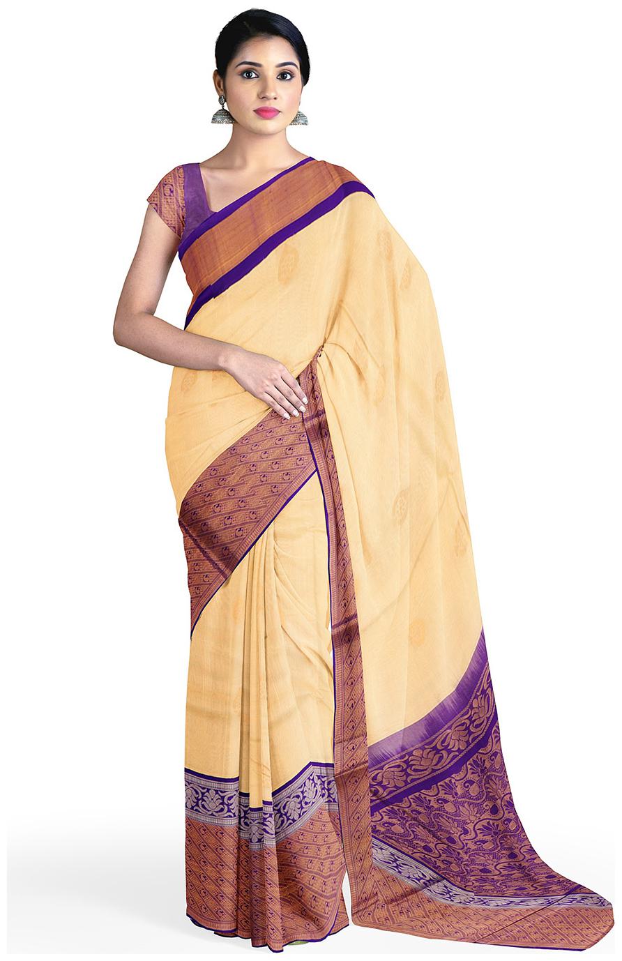 

APCO Cotton Blend Cream Woven Regular Saree For Women