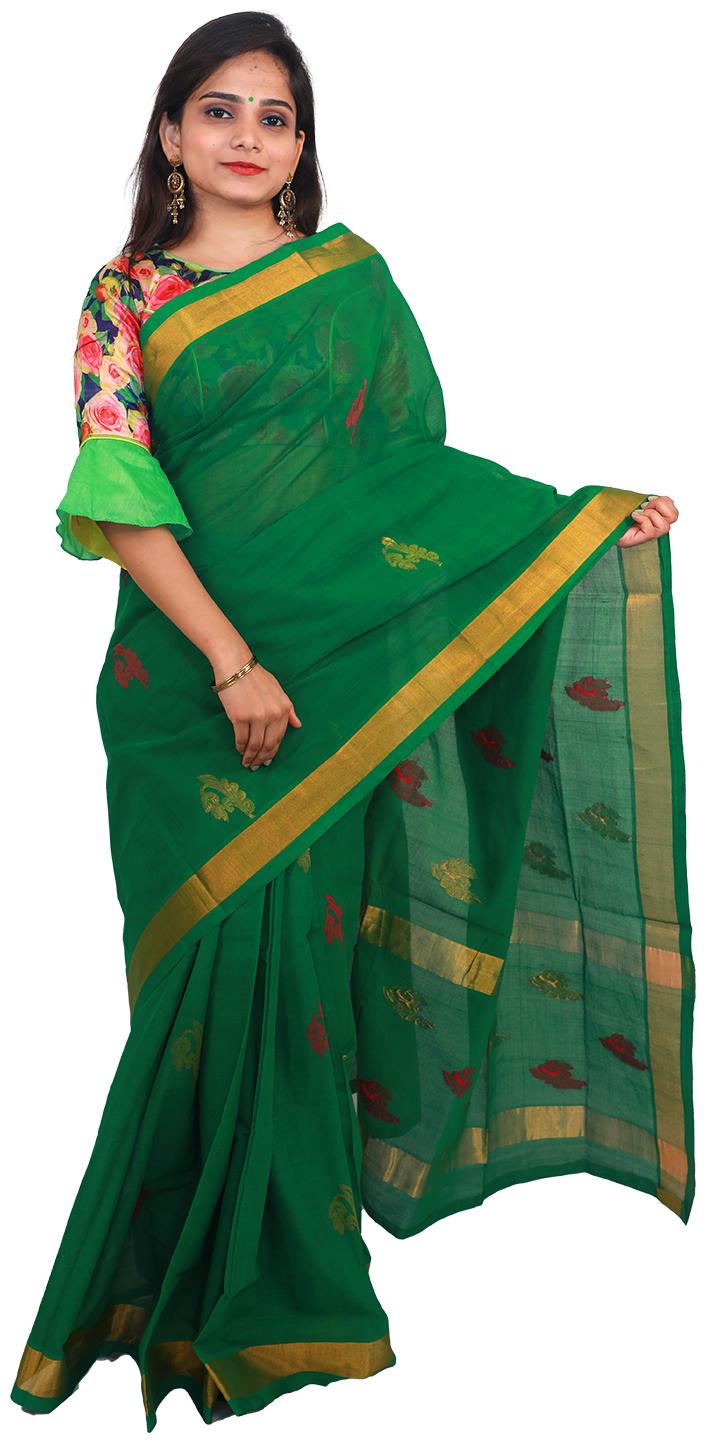 

APCO Cotton Woven Green Color Saree With Blouse