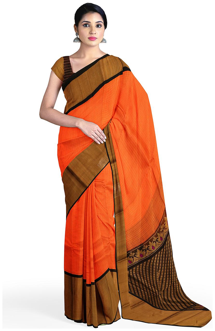 

APCO Cotton Blend Orange Checkered Regular Saree For Women
