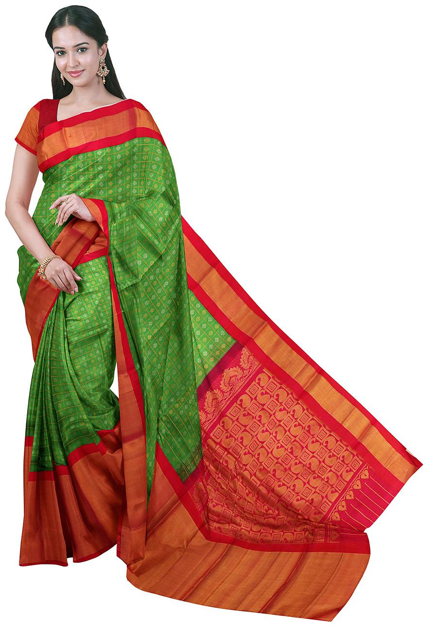

APCO Cotton Blend Green Checkered Regular Saree For Women