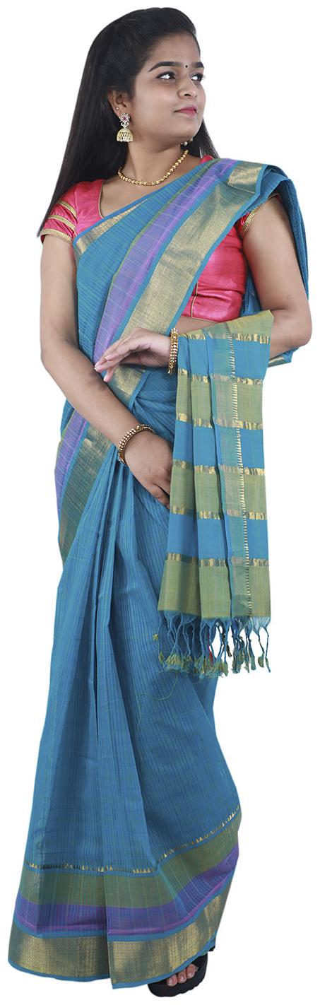 

APCO Cotton Striped Green Color Saree With Blouse